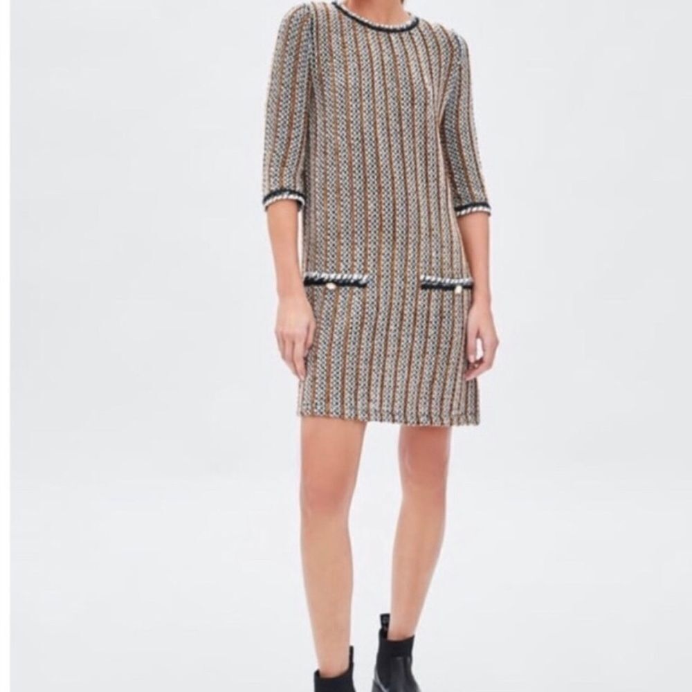 Zara Tweed 3/4 Sleeve Mini Dress Women Size S SMall